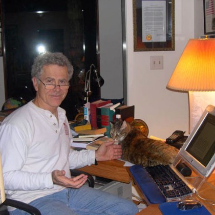 Homer and Maxx at work, 2003. Max helped a lot on The Keeper's Son except her tail kept hitting the shift key resulting in peculiar capitalzations.