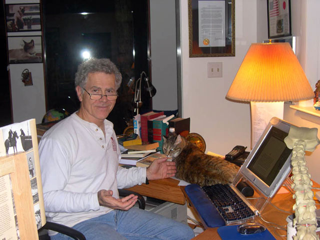 Homer and Maxx at work, 2003. Max helped a lot on The Keeper's Son except her tail kept hitting the shift key resulting in peculiar capitalzations.