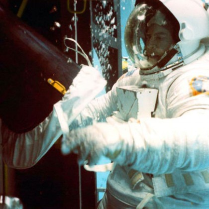 Homer at work in the Marshall Space Flight Center Neutral Buoyancy Simulator in 1992.